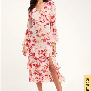 Sweet Sunday Cream and Red Floral Print Midi Dress